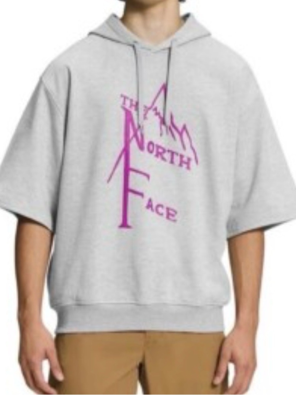 0261 The North Face Crewneck Sweater in Light Gray with Pink Logo